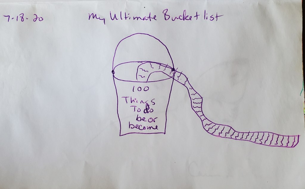 Art Therapy Prompt "My Ultimate Bucket List" example drawing by Carine A De Lozier DBA Celestia Quixs