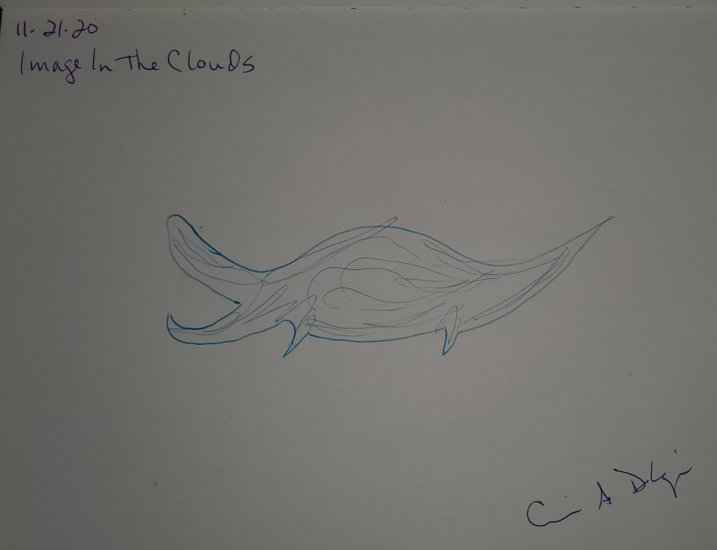 Art Therapy Prompt "Image in the Clouds" example drawing by Carine A De Lozier DBA Celestia Quixs