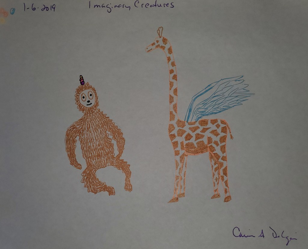 Art Therapy Prompt "Imaginary Creatures" example drawing by Carine A De Lozier DBA Celestia Quixs